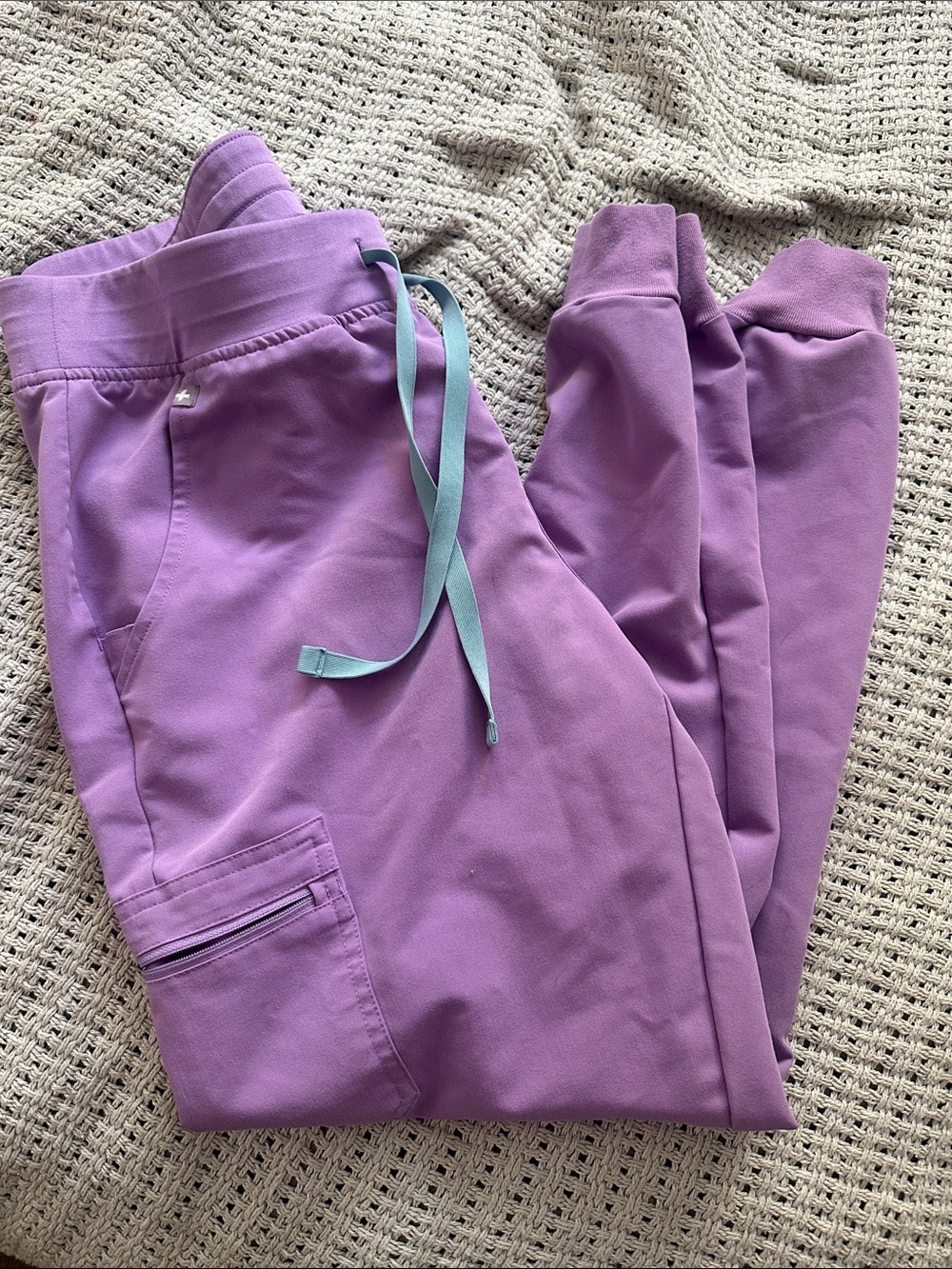 Figs Lavender Kids Jogger Pants with Teal Drawstring